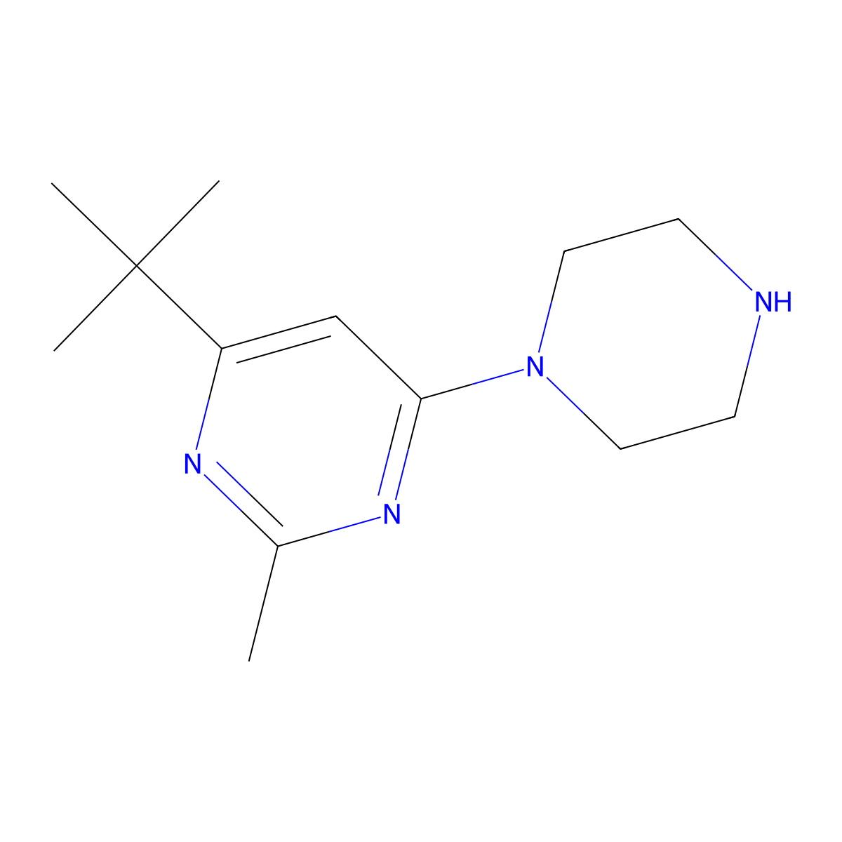 4-(Tert-butyl)-2-methyl-6-(piperazin-1-yl)pyrimidine molecular structure, CAS 1596372-68-7