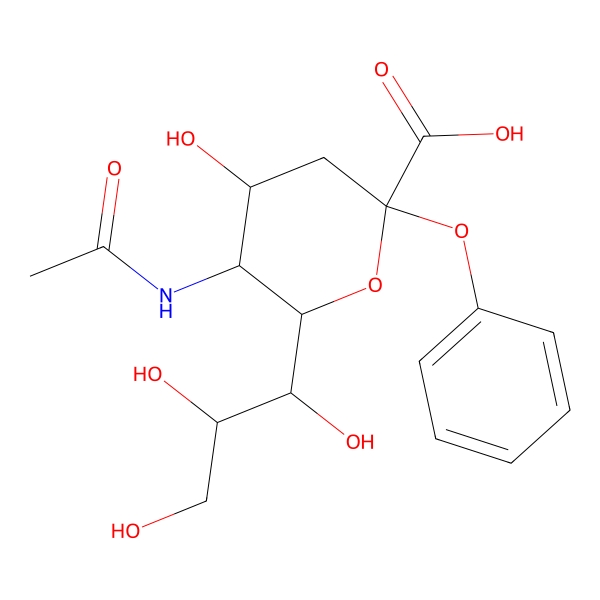 5-acetamido-4-hydroxy-2-phenoxy-6-(1,2,3-trihydroxypropyl)oxane-2-carboxylic Acid molecular structure, CAS 15964-32-6
