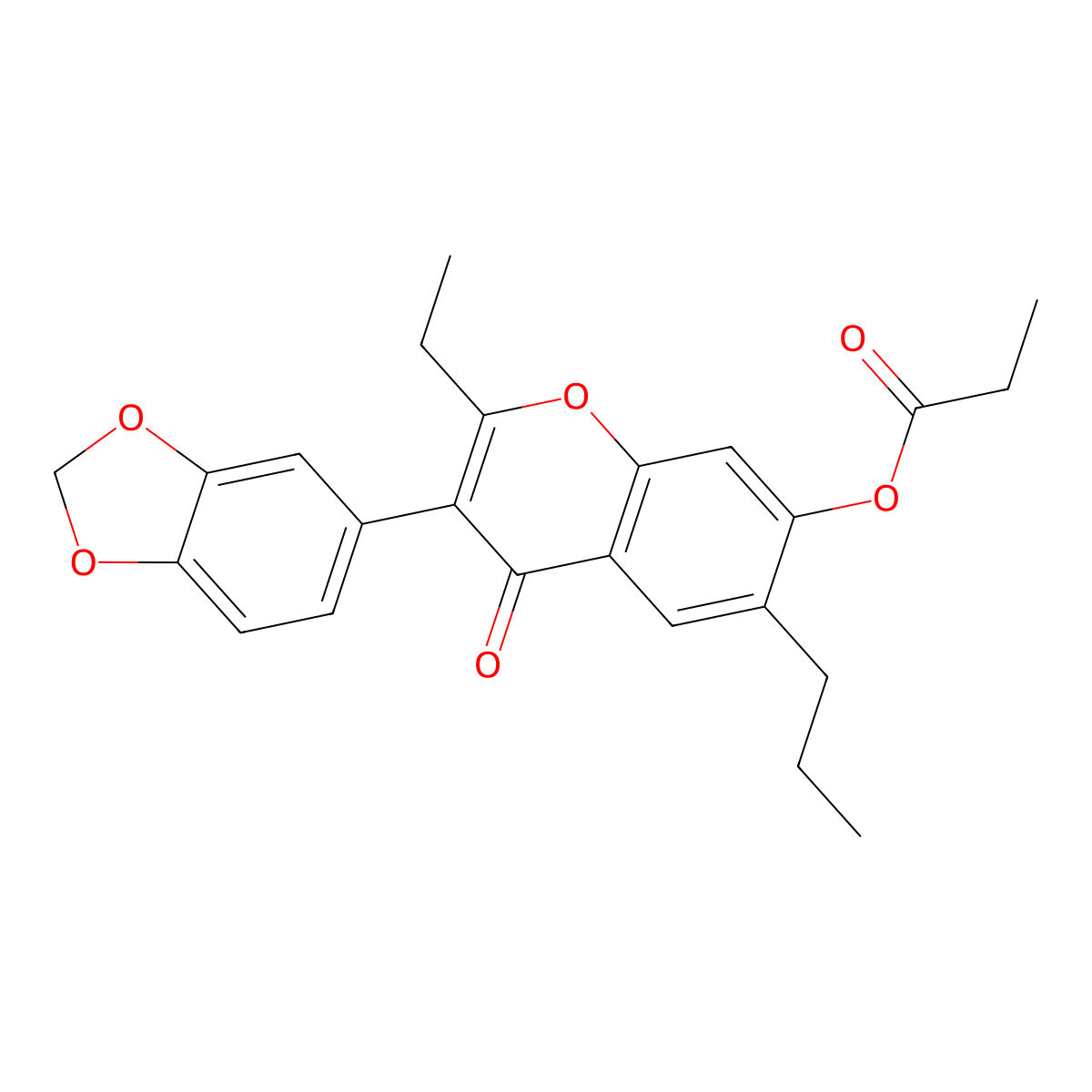 3-(benzo[d][1,3]dioxol-5-yl)-2-ethyl-4-oxo-6-propyl-4H-chromen-7-yl propionate molecular structure, CAS 159647-56-0