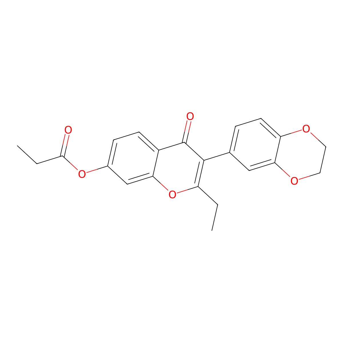 3-(2,3-dihydrobenzo[b][1,4]dioxin-6-yl)-2-ethyl-4-oxo-4H-chromen-7-yl propionate molecular structure, CAS 159647-57-1