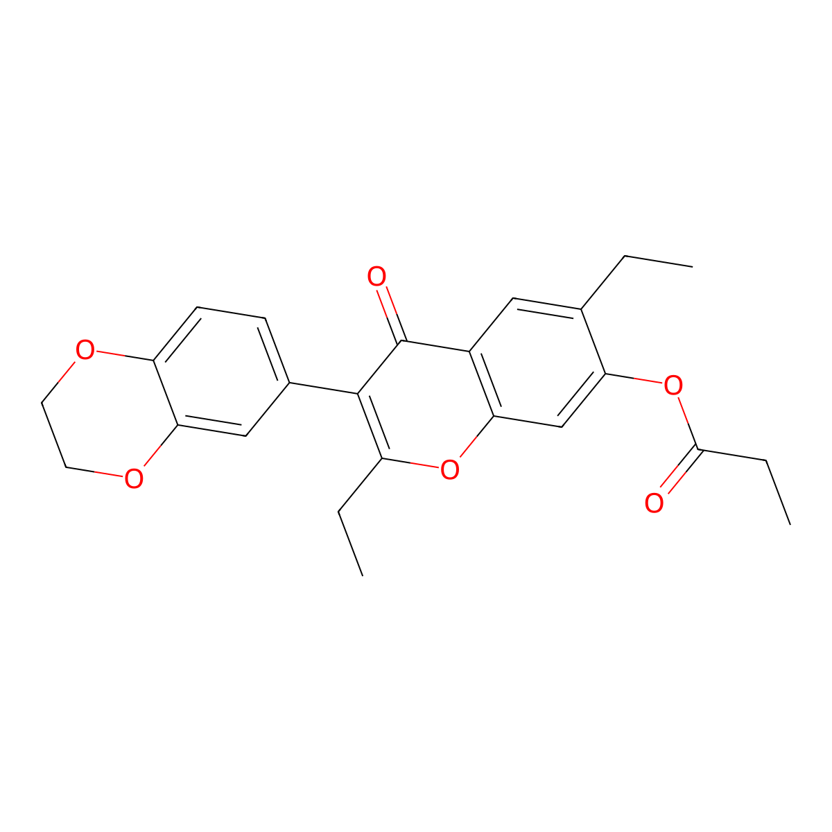 3-(2,3-dihydrobenzo[b][1,4]dioxin-6-yl)-2,6-diethyl-4-oxo-4H-chromen-7-yl propionate molecular structure, CAS 159647-58-2