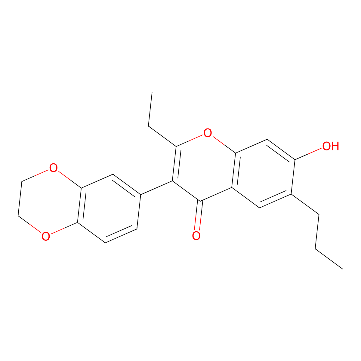 3-(2,3-dihydro-1,4-benzodioxin-6-yl)-2-ethyl-7-hydroxy-6-propyl-4H-chromen-4-one molecular structure, CAS 159647-64-0