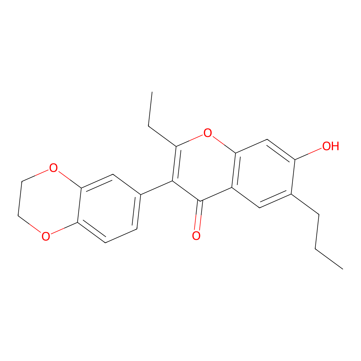 3-(2,3-dihydro-1,4-benzodioxin-6-yl)-2-ethyl-7-hydroxy-6-propyl-4H-chromen-4-one molecular structure, CAS 159647-64-0
