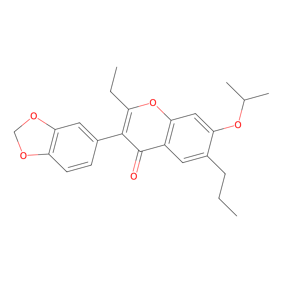3-(benzo[d][1,3]dioxol-5-yl)-2-ethyl-7-isopropoxy-6-propyl-4H-chromen-4-one molecular structure, CAS 159647-66-2