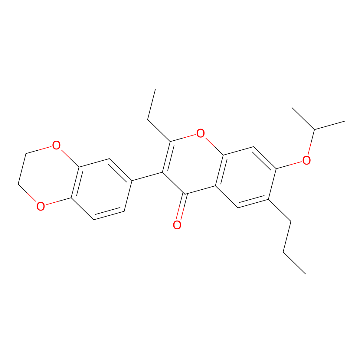 3-(2,3-dihydrobenzo[b][1,4]dioxin-6-yl)-2-ethyl-7-isopropoxy-6-propyl-4H-chromen-4-one molecular structure, CAS 159647-69-5