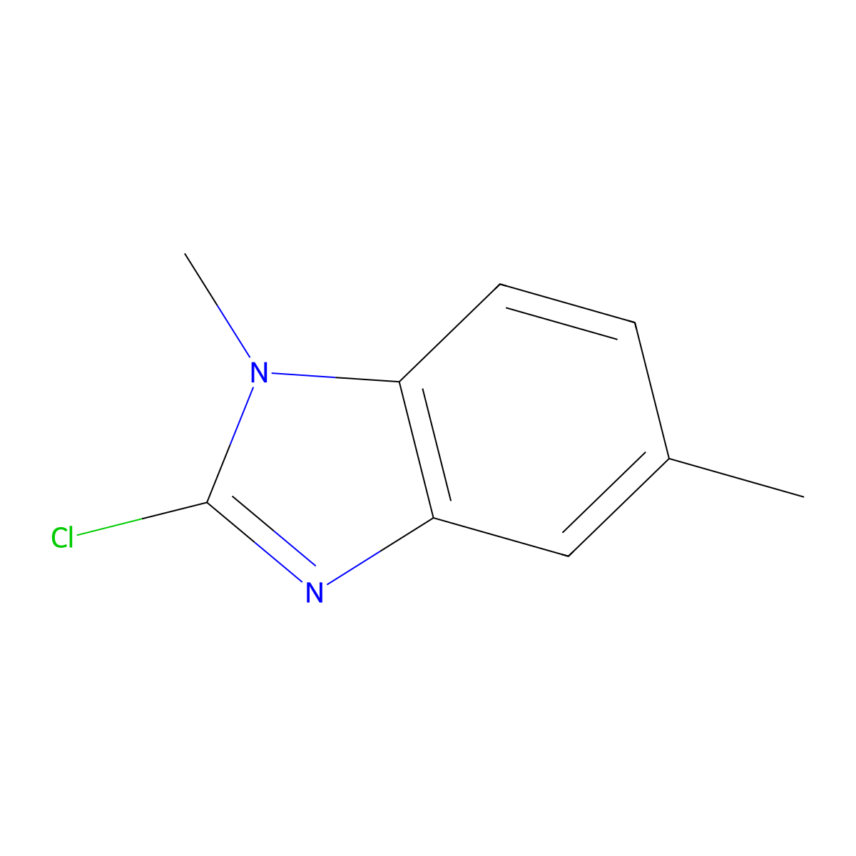 2-chloro-1,5-dimethyl-1H-1,3-benzodiazole molecular structure, CAS 15965-60-3