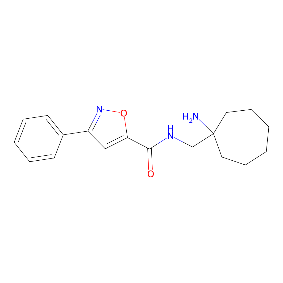 N-[(1-aminocycloheptyl)methyl]-3-phenyl-1,2-oxazole-5-carboxamide molecular structure, CAS 1596570-90-9
