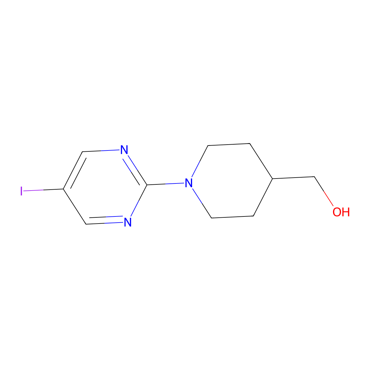 [1-(5-Iodopyrimidin-2-yl)piperidin-4-yl]methanol molecular structure, CAS 1596614-13-9