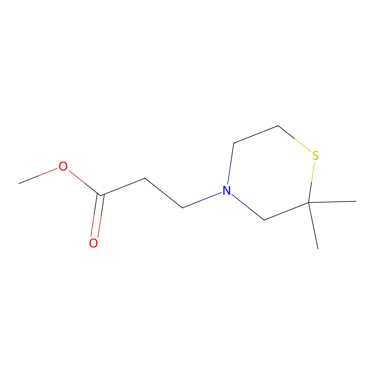 Methyl 3-(2,2-dimethylthiomorpholin-4-yl)propanoate molecular structure, CAS 1596616-95-3