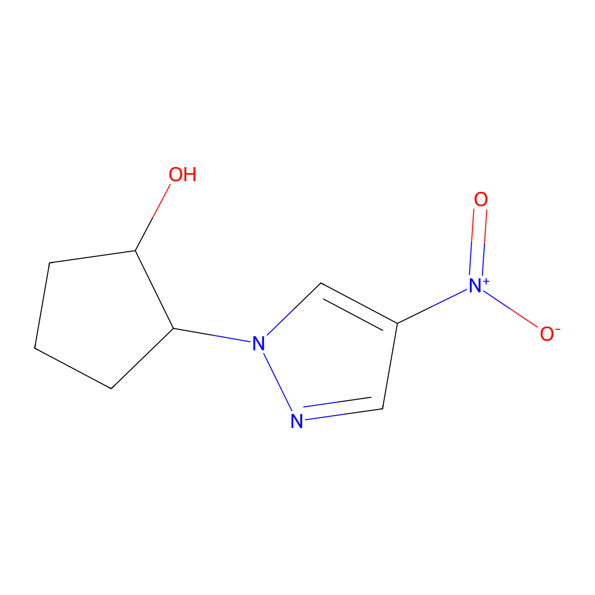 rac-(1R,2R)-2-(4-nitro-1H-pyrazol-1-yl)cyclopentan-1-ol molecular structure, CAS 1596617-60-5