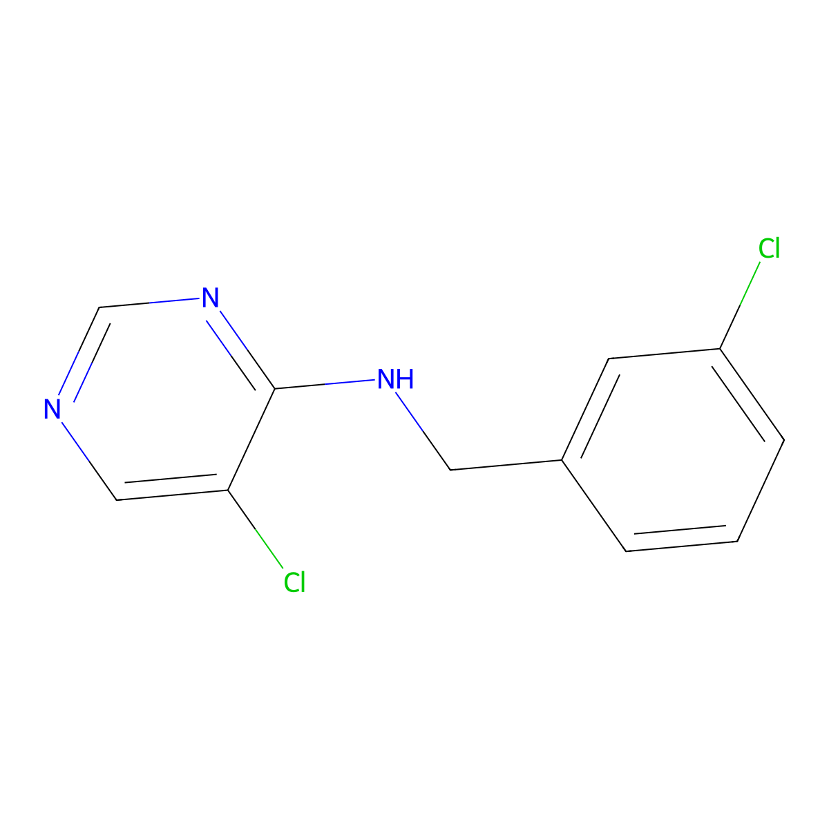 5-chloro-N-[(3-chlorophenyl)methyl]pyrimidin-4-amine molecular structure, CAS 1596619-60-1