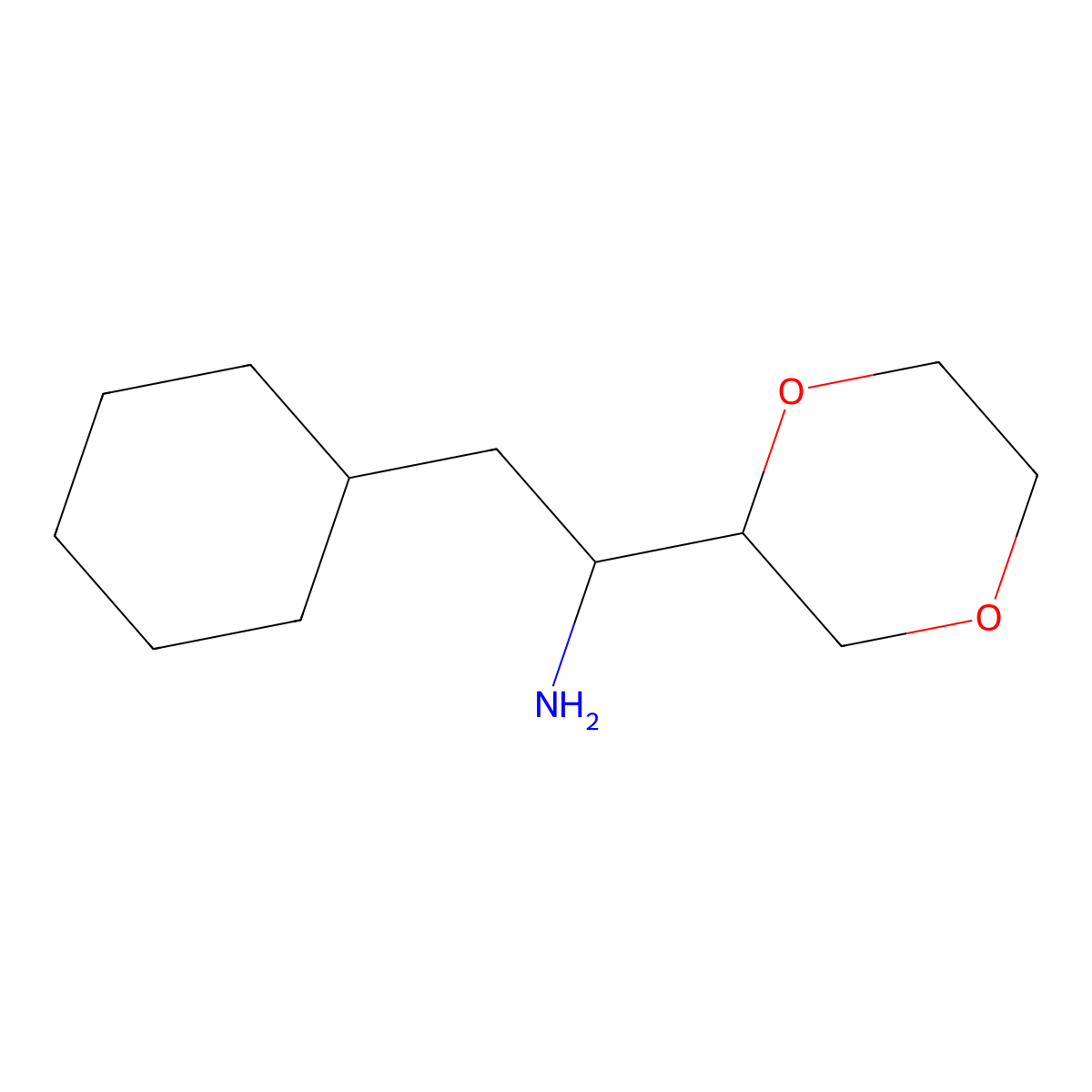 2-Cyclohexyl-1-(1,4-dioxan-2-yl)ethan-1-amine molecular structure, CAS 1596643-59-2