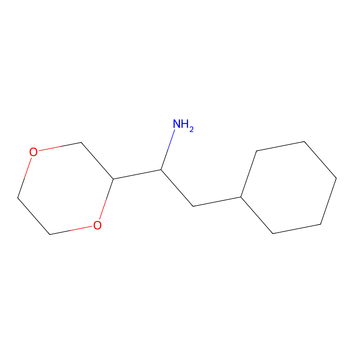 2-Cyclohexyl-1-(1,4-dioxan-2-yl)ethan-1-amine molecular structure, CAS 1596643-59-2