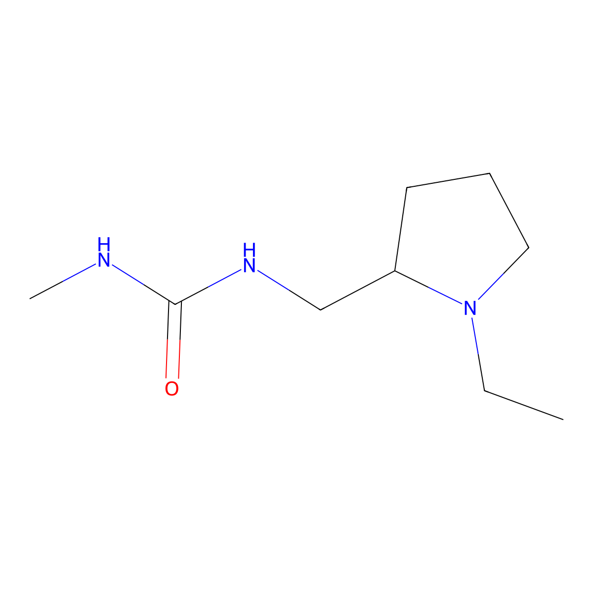 1-[(1-Ethylpyrrolidin-2-yl)methyl]-3-methylurea molecular structure, CAS 1596679-95-6
