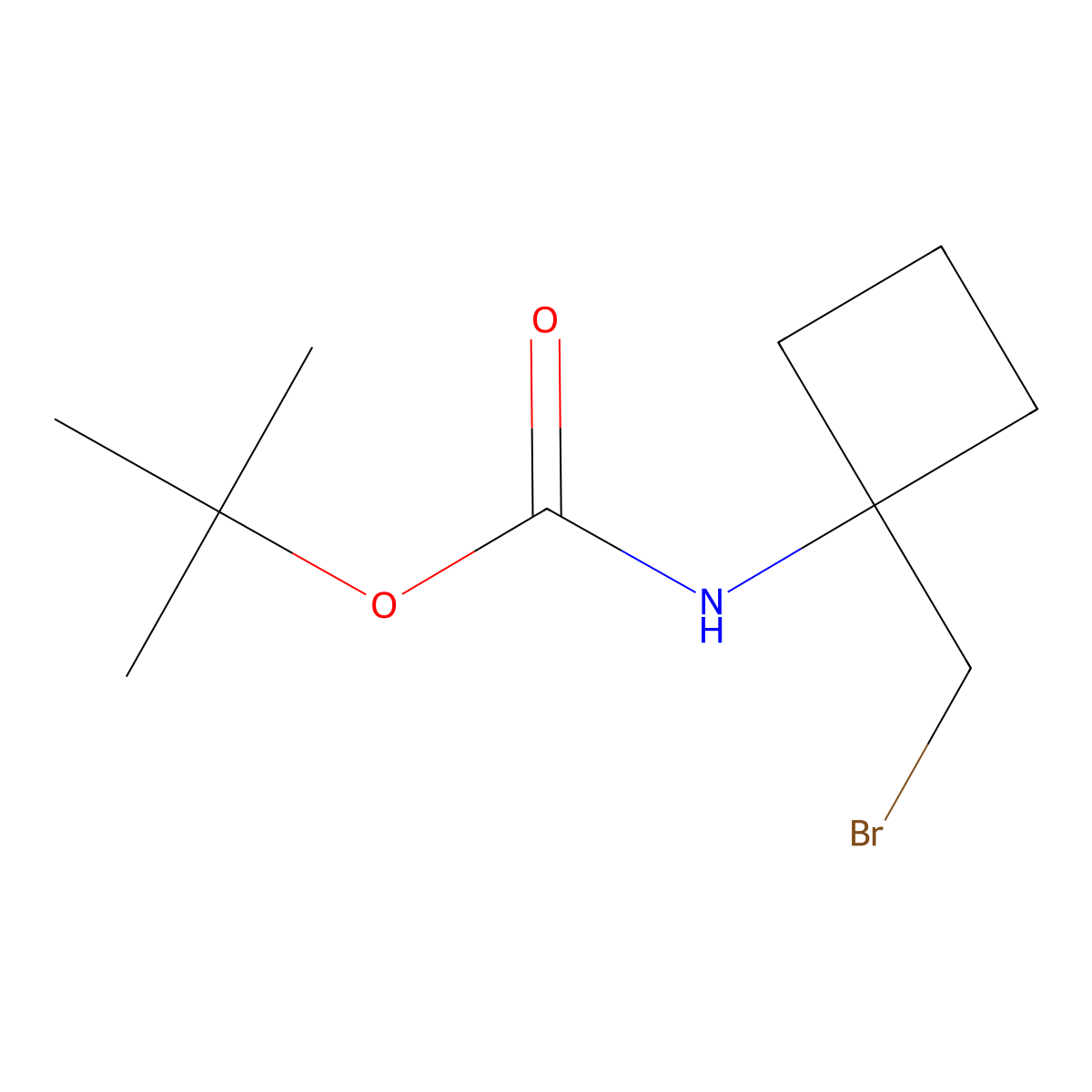 tert-Butyl (1-(bromomethyl)cyclobutyl)carbamate molecular structure, CAS 1596691-31-4