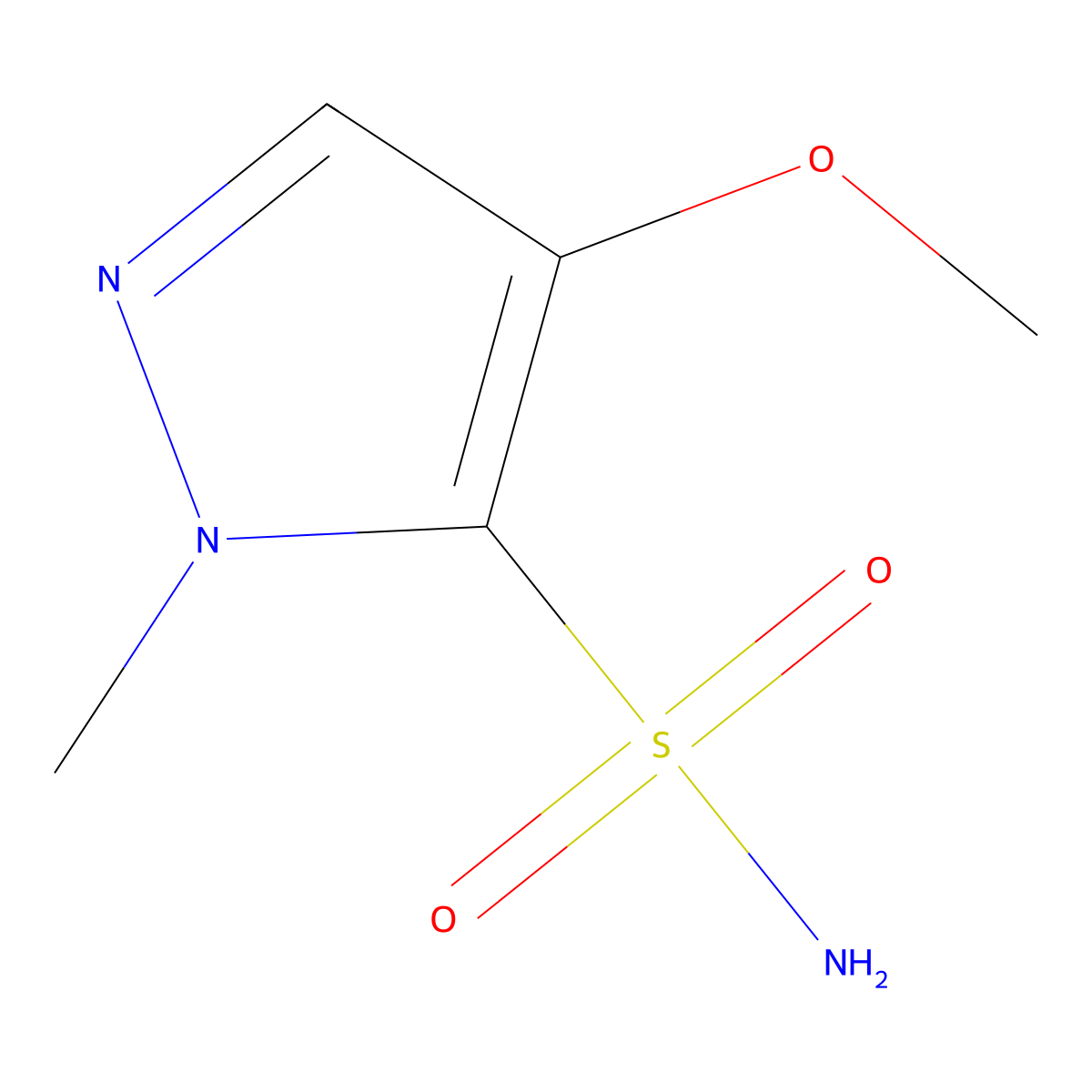 4-methoxy-1-methyl-1H-pyrazole-5-sulfonamide molecular structure, CAS 1596762-12-7