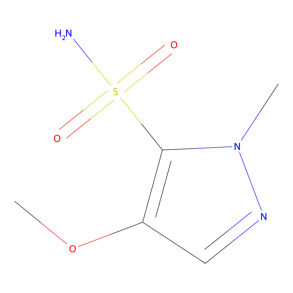 4-methoxy-1-methyl-1H-pyrazole-5-sulfonamide molecular structure, CAS 1596762-12-7