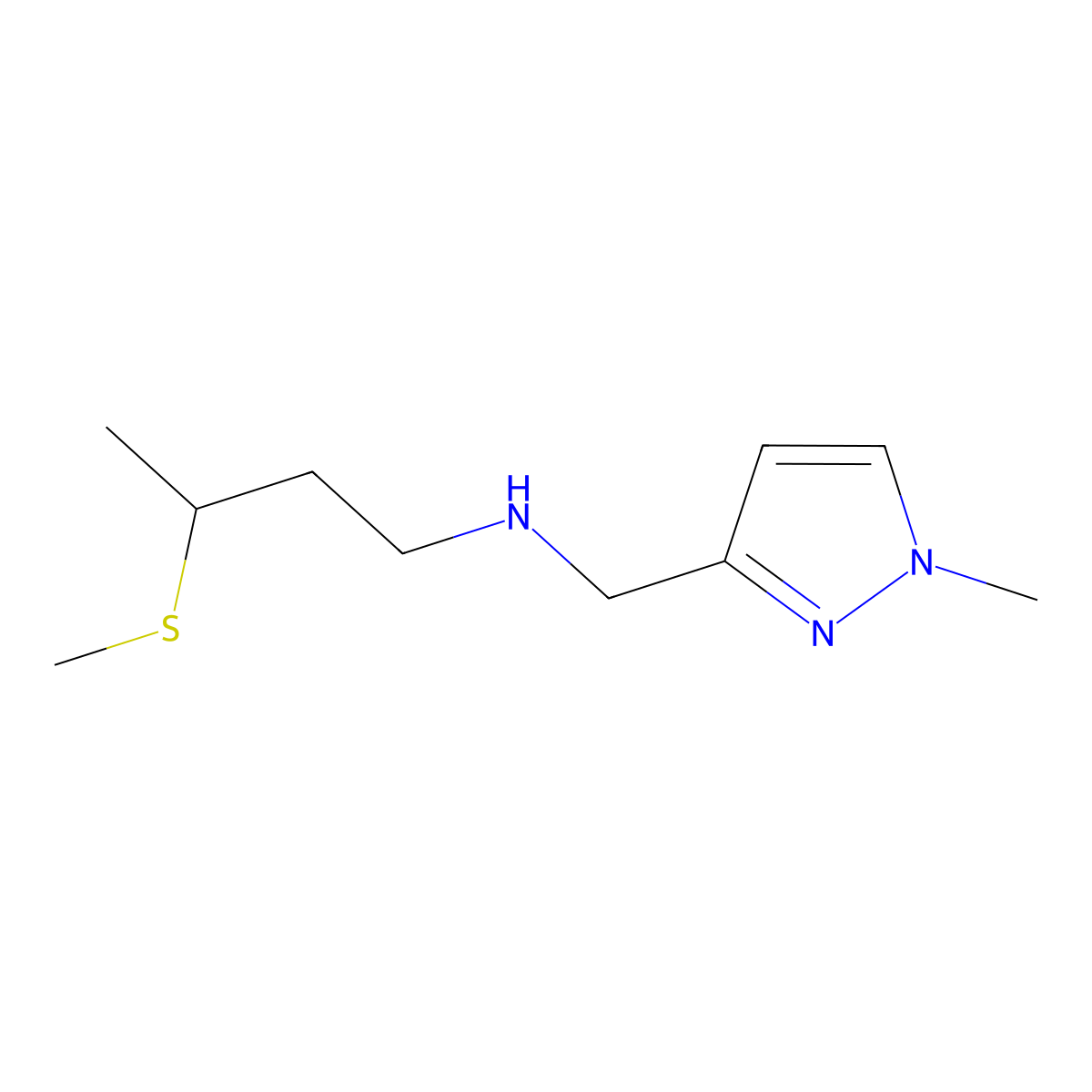 1H-Pyrazole-3-methanamine, 1-methyl-N-[3-(methylthio)butyl]- molecular structure, CAS 1596809-17-4