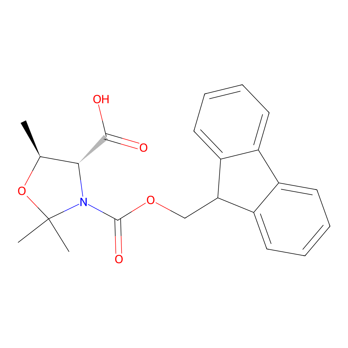 (4R,5S)-3-(9H-fluoren-9-ylmethoxycarbonyl)-2,2,5-trimethyl-1,3-oxazolidine-4-carboxylic acid molecular structure, CAS 159681-93-3