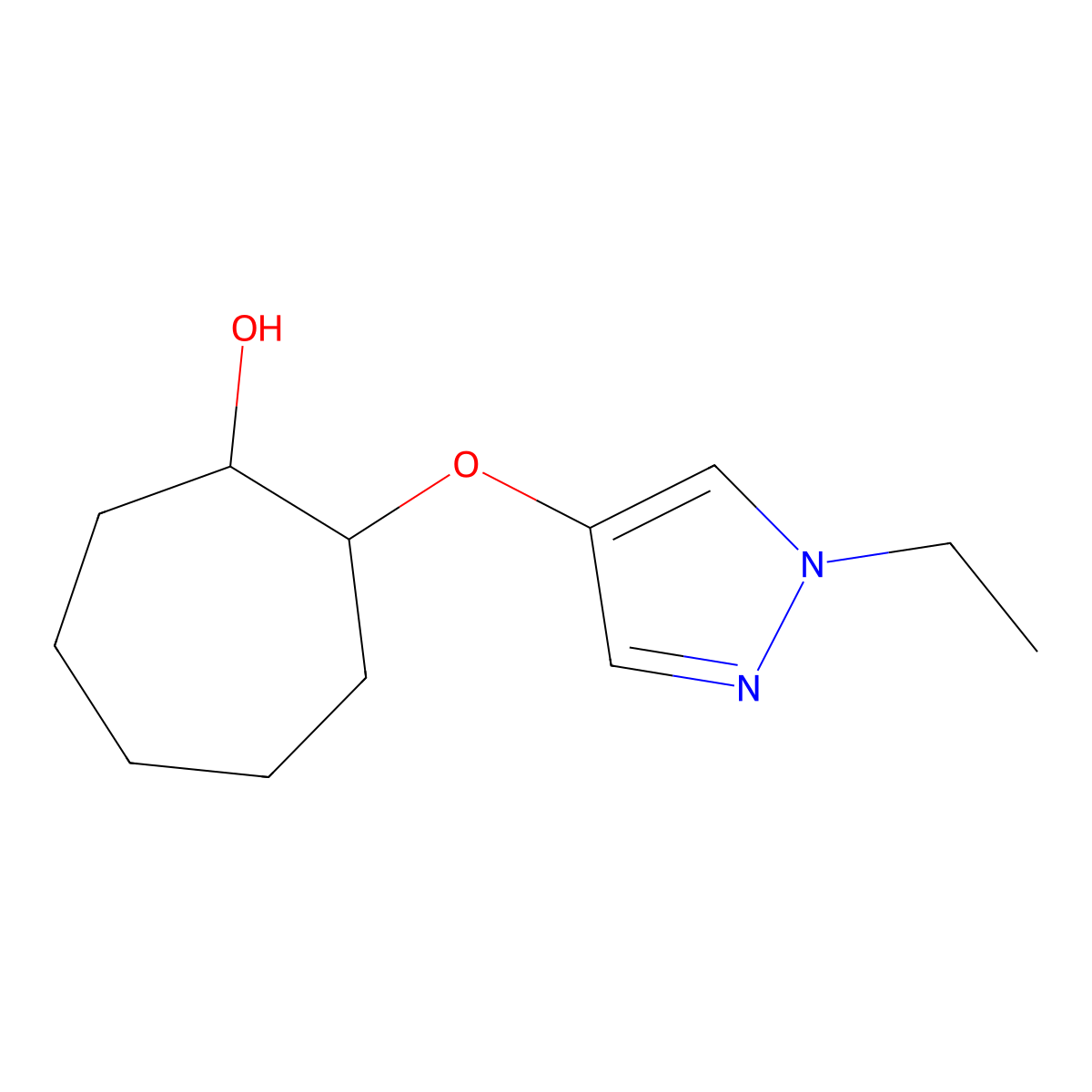 2-[(1-ethyl-1H-pyrazol-4-yl)oxy]cycloheptan-1-ol molecular structure, CAS 1596833-81-6