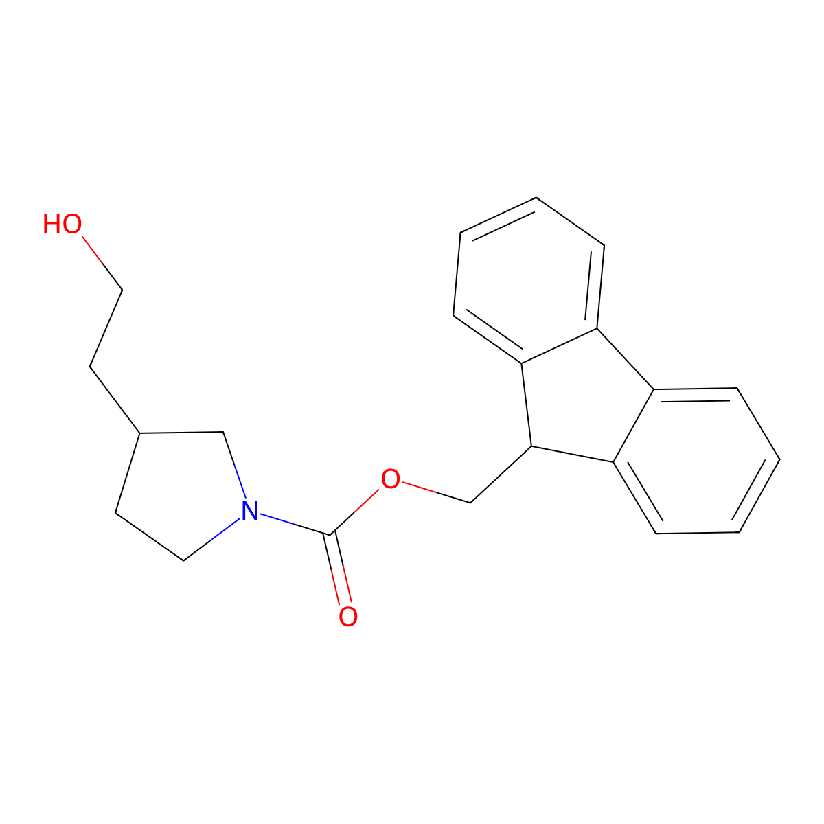 (9H-fluoren-9-yl)methyl 3-(2-hydroxyethyl)pyrrolidine-1-carboxylate molecular structure, CAS 1596882-13-1