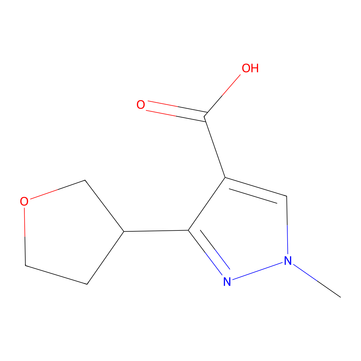 1-methyl-3-(oxolan-3-yl)-1H-pyrazole-4-carboxylic acid molecular structure, CAS 1596889-33-6