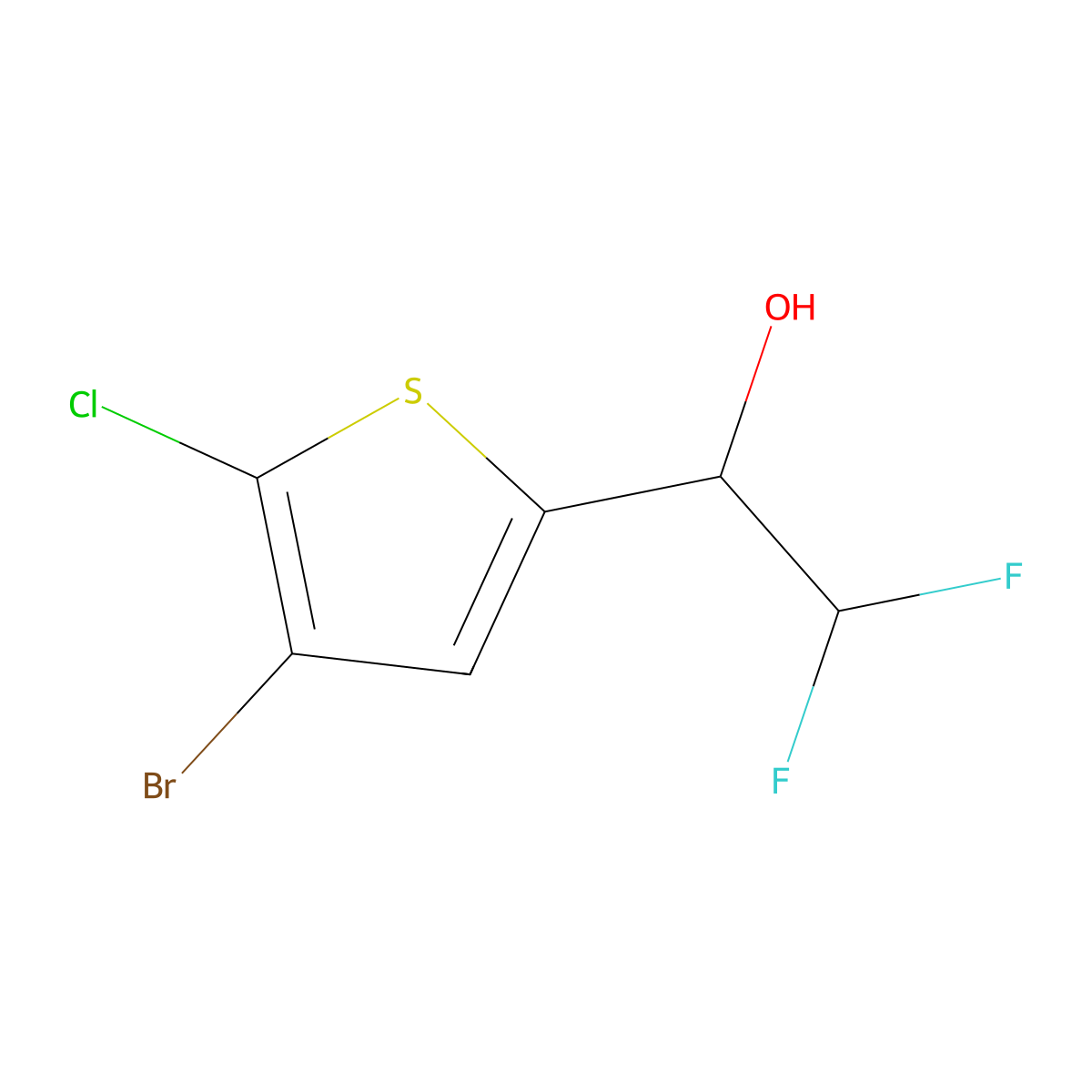 1-(4-Bromo-5-chlorothiophen-2-yl)-2,2-difluoroethan-1-ol molecular structure, CAS 1596927-00-2