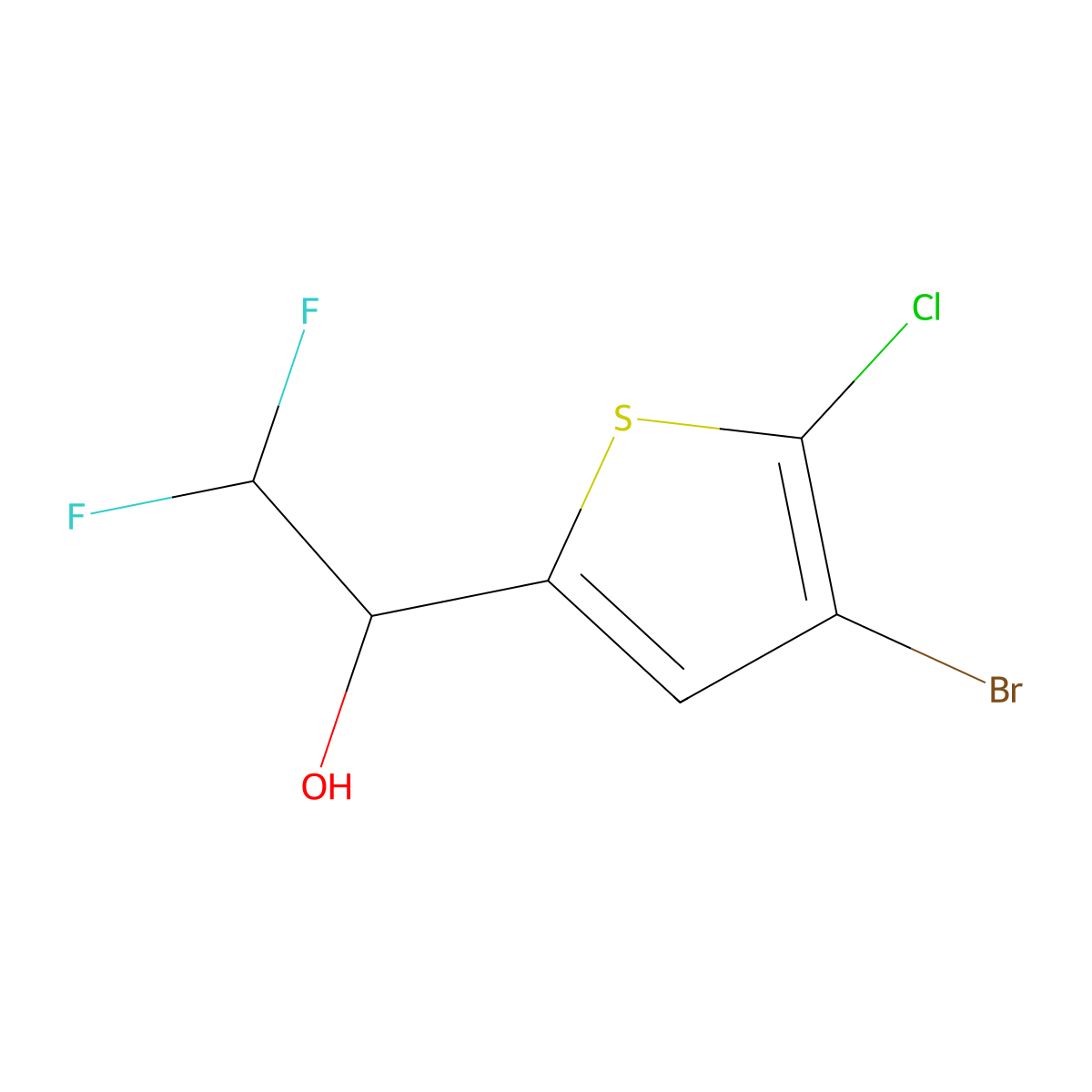 1-(4-Bromo-5-chlorothiophen-2-yl)-2,2-difluoroethan-1-ol molecular structure, CAS 1596927-00-2