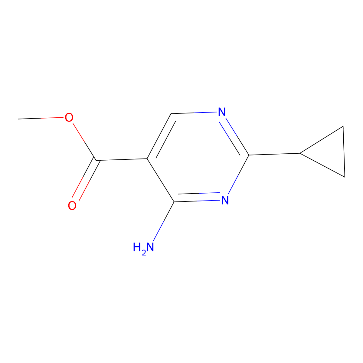 Methyl 4-amino-2-cyclopropylpyrimidine-5-carboxylate molecular structure, CAS 1596939-60-4