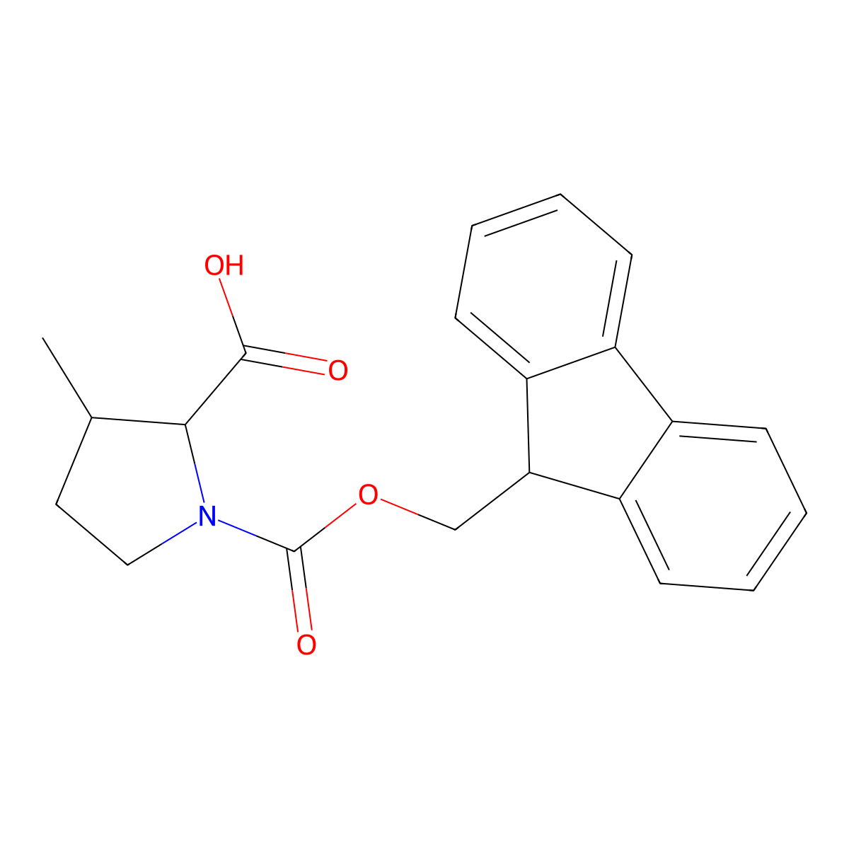 1-(((9H-fluoren-9-yl)methoxy)carbonyl)-3-methylpyrrolidine-2-carboxylic acid molecular structure, CAS 1597004-44-8