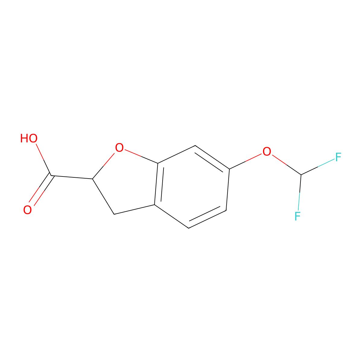 6-(Difluoromethoxy)-2,3-dihydro-1-benzofuran-2-carboxylic acid molecular structure, CAS 1597076-00-0