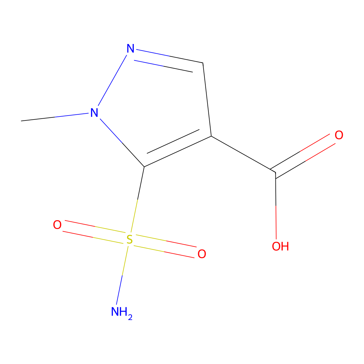 1-methyl-5-sulfamoyl-1H-pyrazole-4-carboxylic acid molecular structure, CAS 159709-49-6