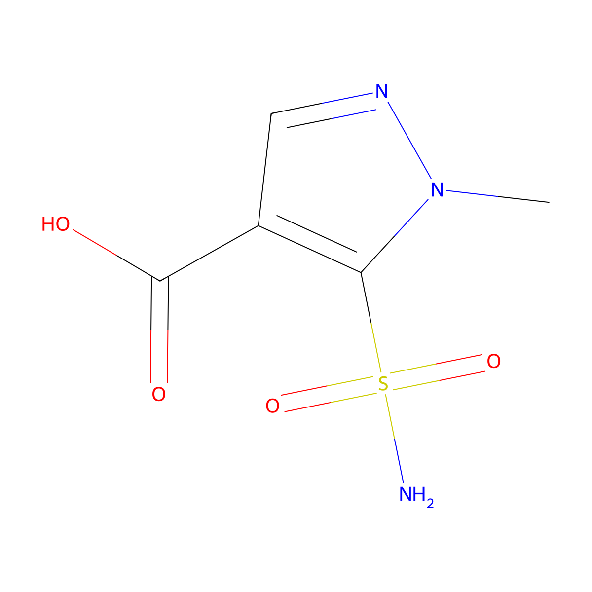 1-methyl-5-sulfamoyl-1H-pyrazole-4-carboxylic acid molecular structure, CAS 159709-49-6