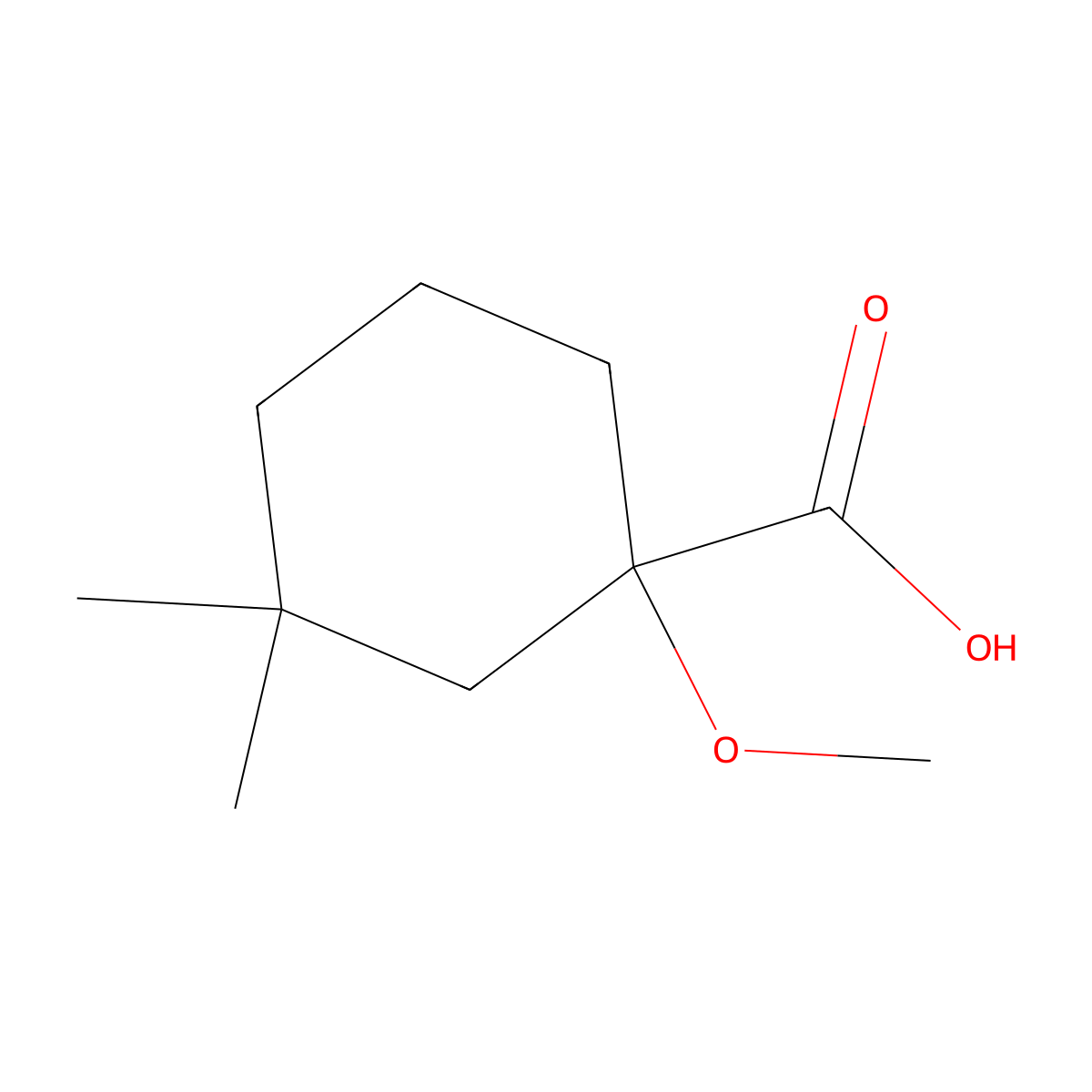 1-Methoxy-3,3-dimethylcyclohexane-1-carboxylic acid molecular structure, CAS 1597100-30-5