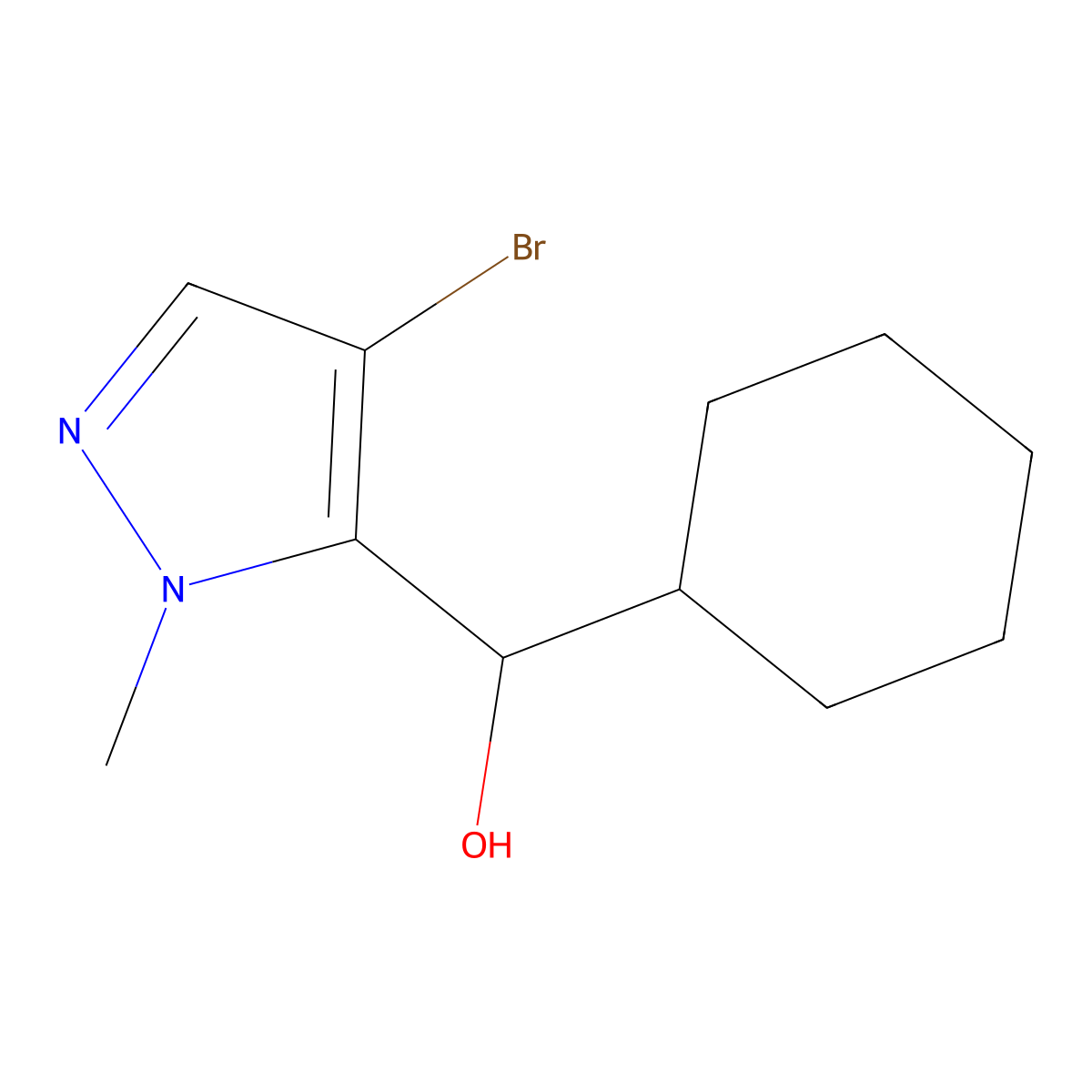 (4-bromo-1-methyl-1H-pyrazol-5-yl)(cyclohexyl)methanol molecular structure, CAS 1597113-22-8