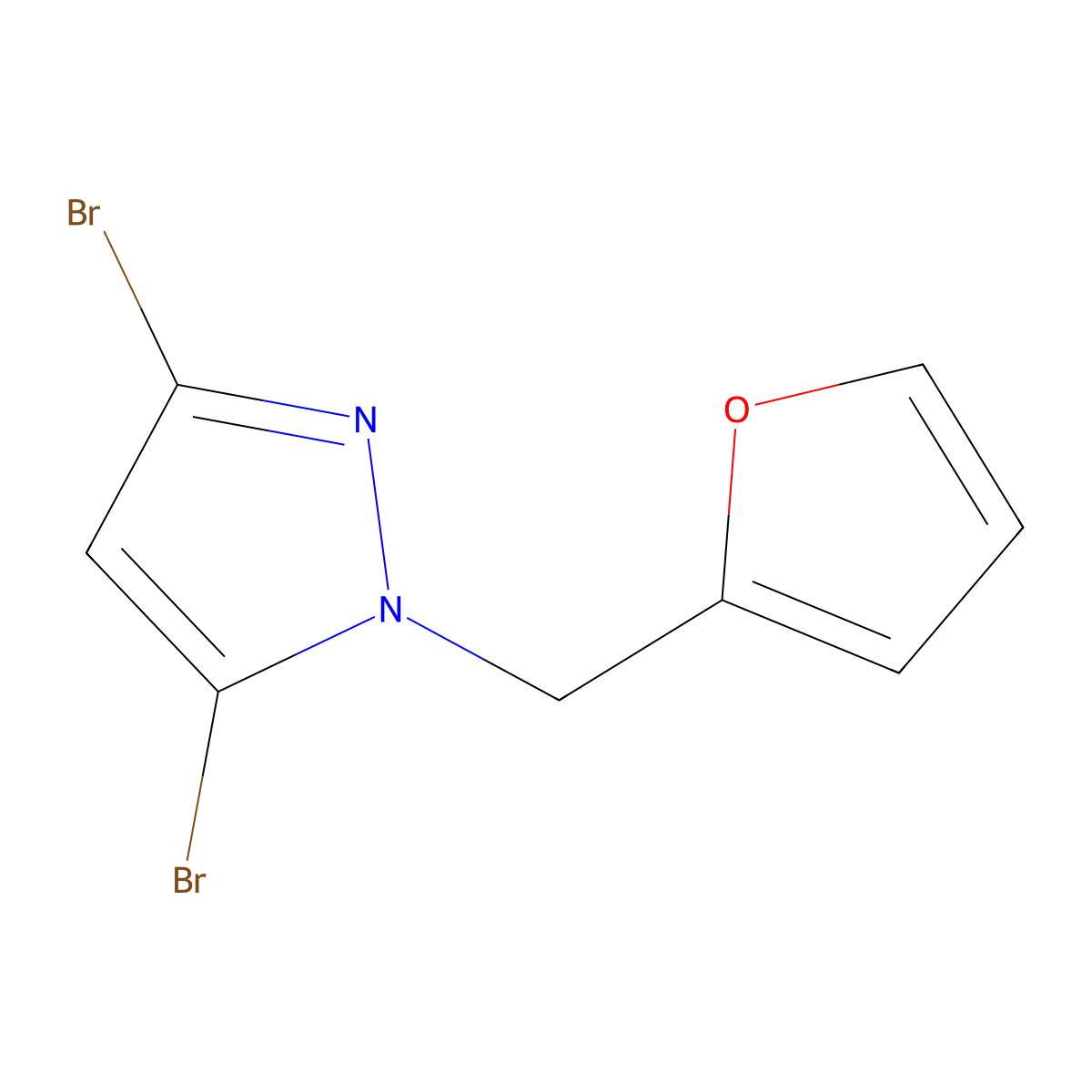 3,5-dibromo-1-((furan-2-yl)methyl)-1H-pyrazole molecular structure, CAS 1597115-82-6