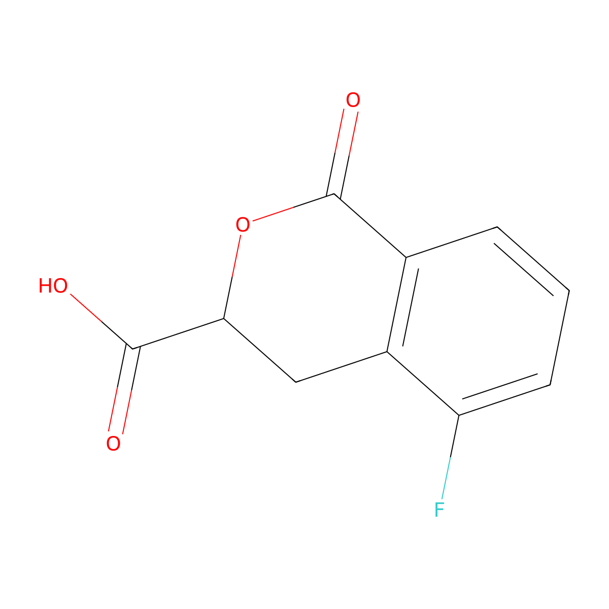 5-fluoro-1-oxo-3,4-dihydro-1H-2-benzopyran-3-carboxylic acid molecular structure, CAS 1597145-40-8