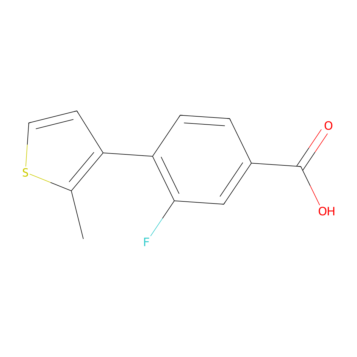 3-Fluoro-4-(2-methylthiophen-3-yl)benzoic acid molecular structure, CAS 1597188-21-0