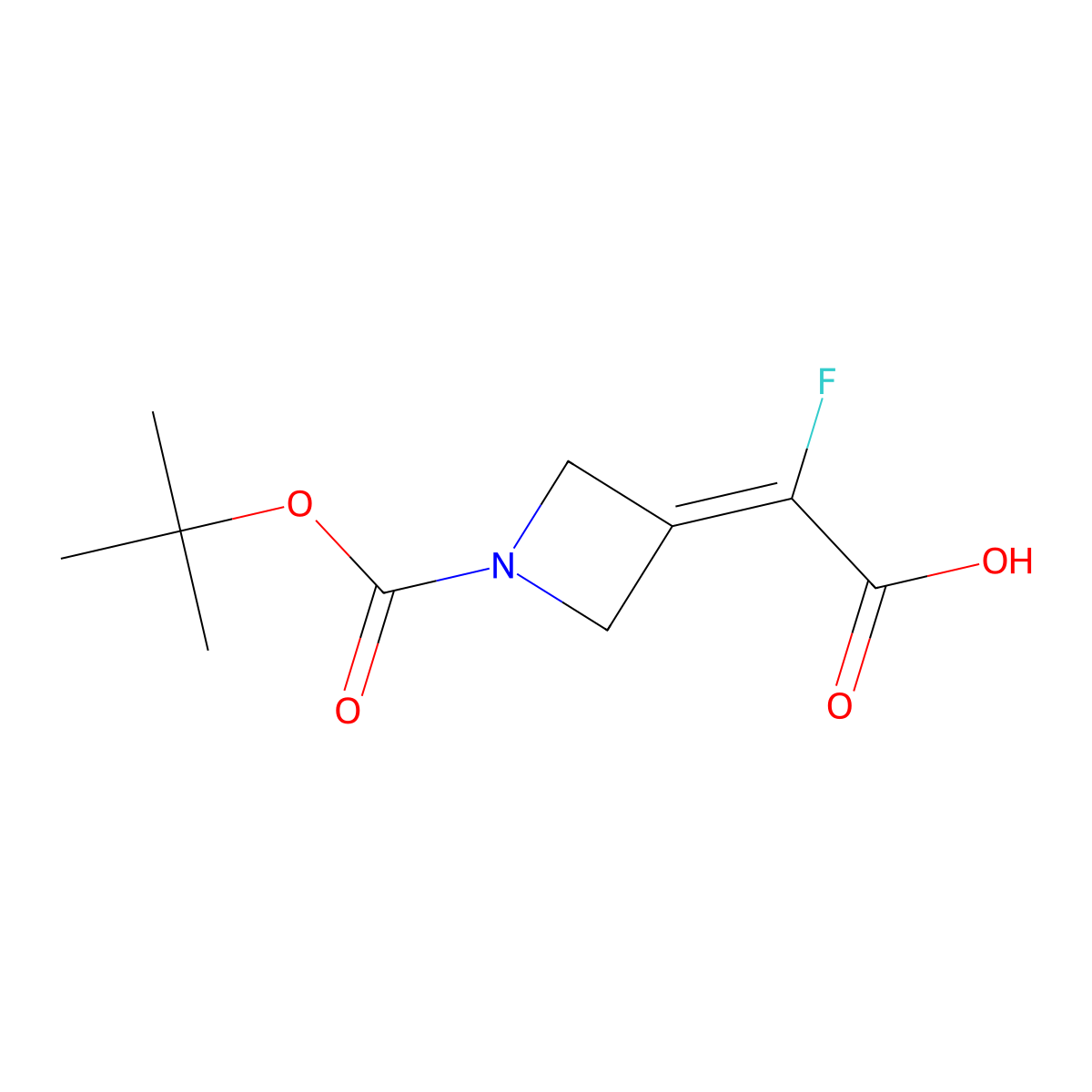 2-{1-[(Tert-butoxy)carbonyl]azetidin-3-ylidene}-2-fluoroaceticacid molecular structure, CAS 1597202-96-4
