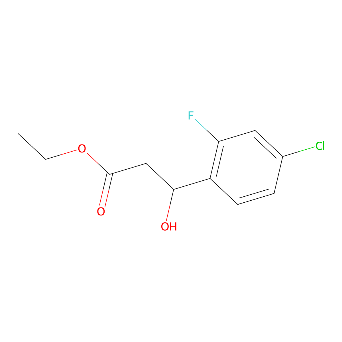 Ethyl 3-(4-chloro-2-fluorophenyl)-3-hydroxypropanoate molecular structure, CAS 1597218-93-3