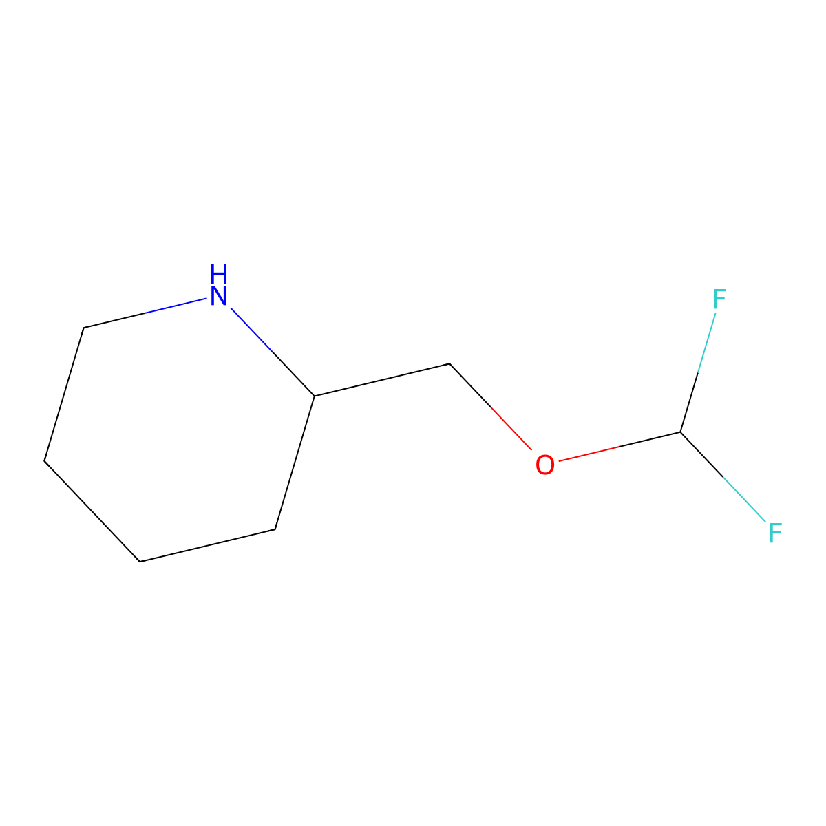 2-[(Difluoromethoxy)methyl]piperidine molecular structure, CAS 1597236-28-6