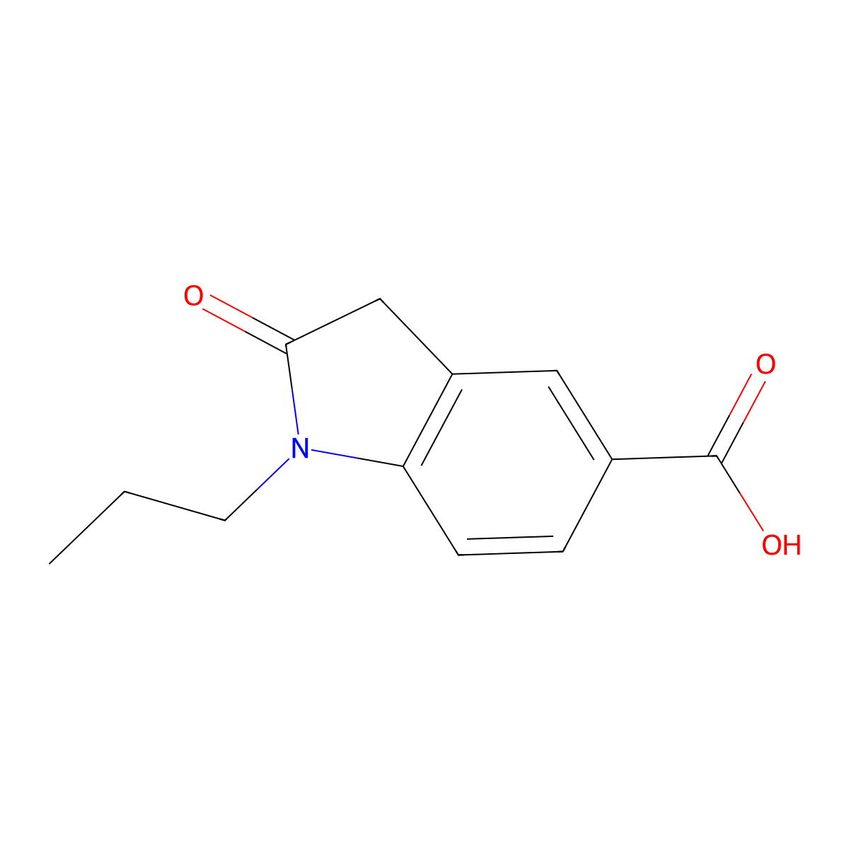 2-oxo-1-propyl-2,3-dihydro-1H-indole-5-carboxylic acid molecular structure, CAS 1597248-98-0