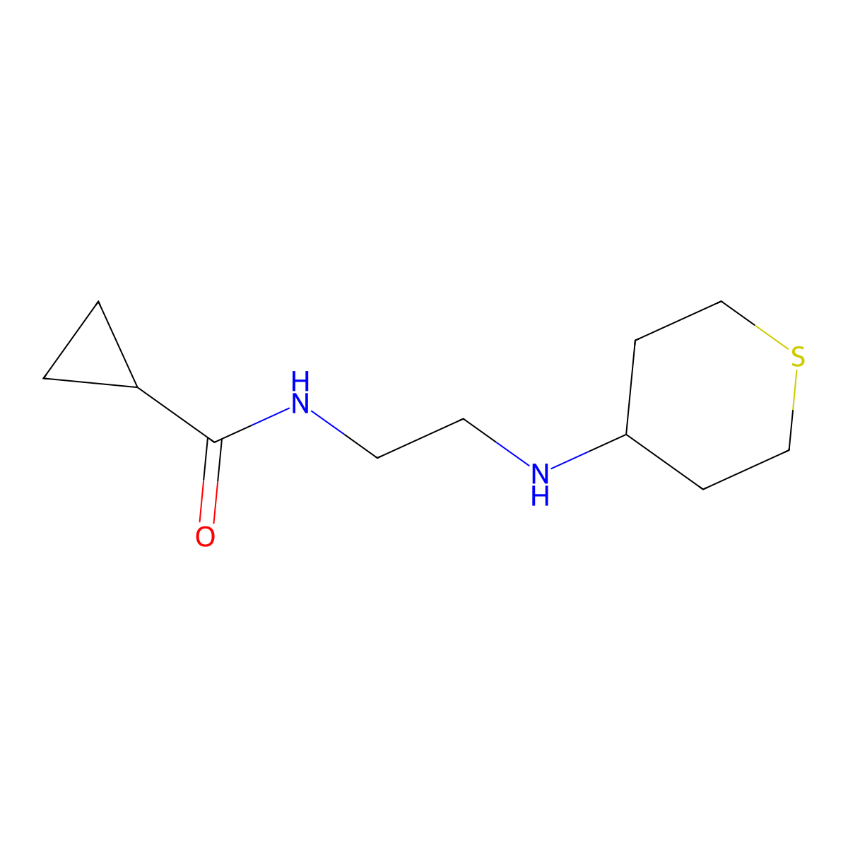 N-{2-[(thian-4-yl)amino]ethyl}cyclopropanecarboxamide molecular structure, CAS 1597255-23-6