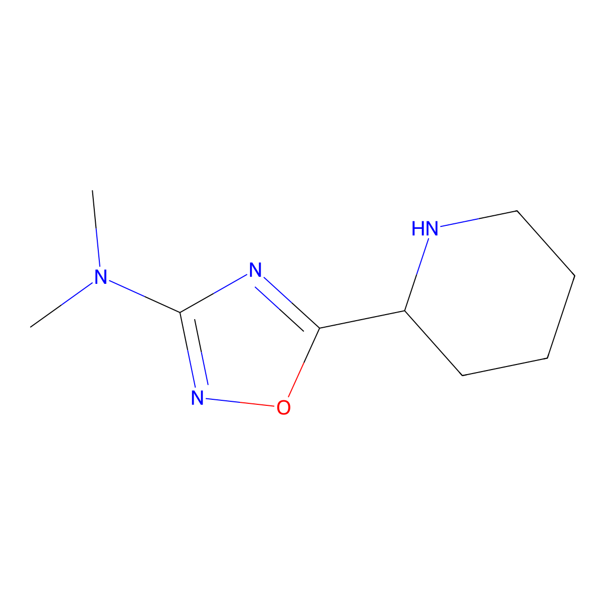 N,N-dimethyl-5-(piperidin-2-yl)-1,2,4-oxadiazol-3-amine molecular structure, CAS 1597268-45-5