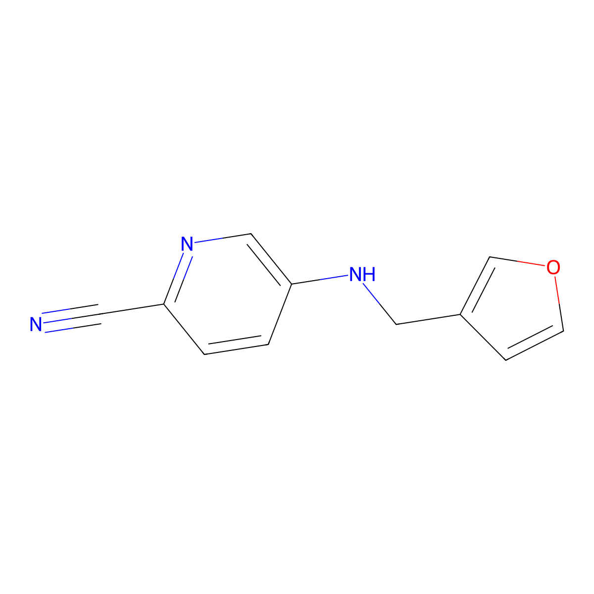 5-{[(Furan-3-yl)methyl]amino}pyridine-2-carbonitrile molecular structure, CAS 1597279-27-0