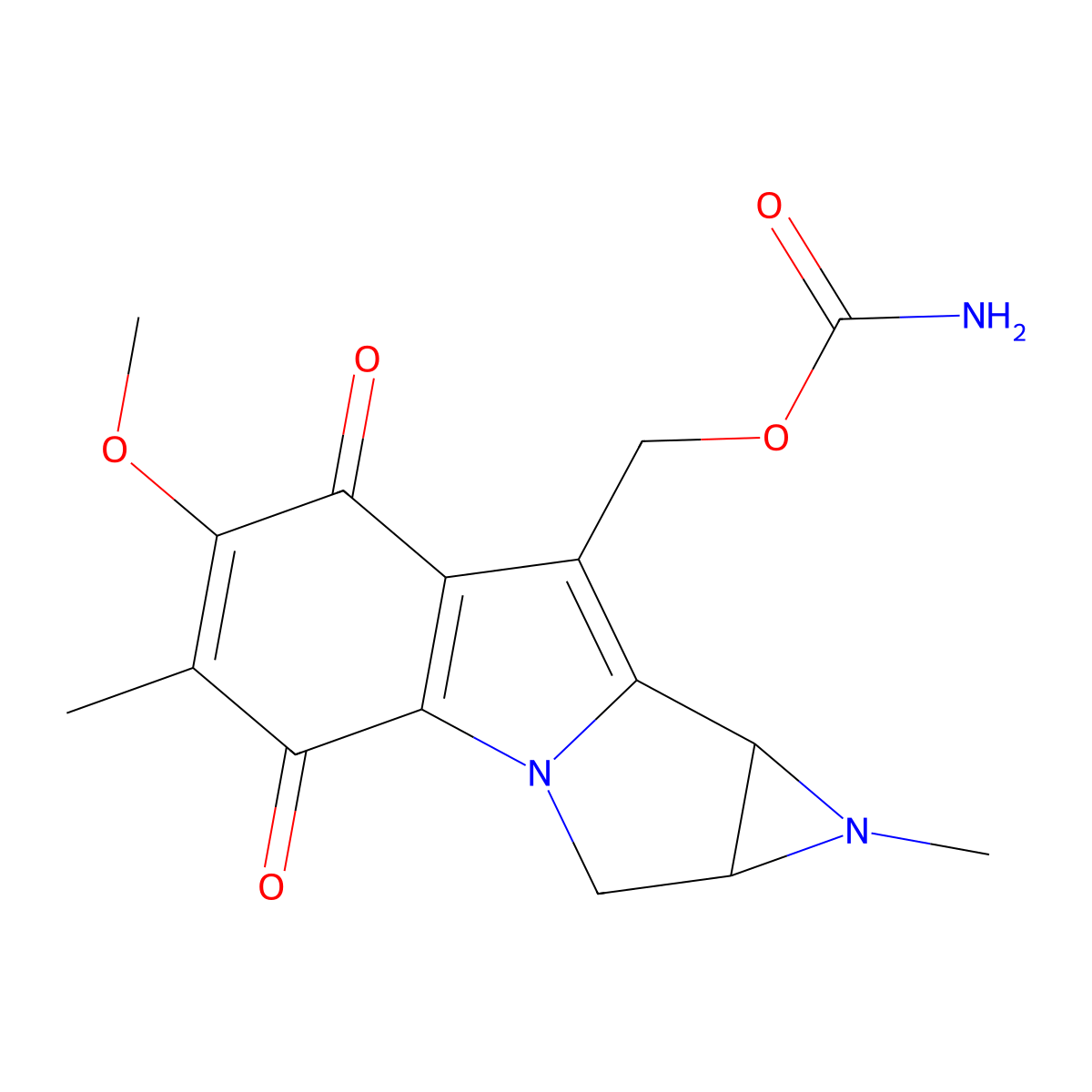 (11-Methoxy-5,12-dimethyl-10,13-dioxo-2,5-diazatetracyclo(7.4.0.0^(2,7).0^(4,6))trideca-1(9),7,11-trien-8-yl)methyl carbamate molecular structure, CAS 15973-07-6