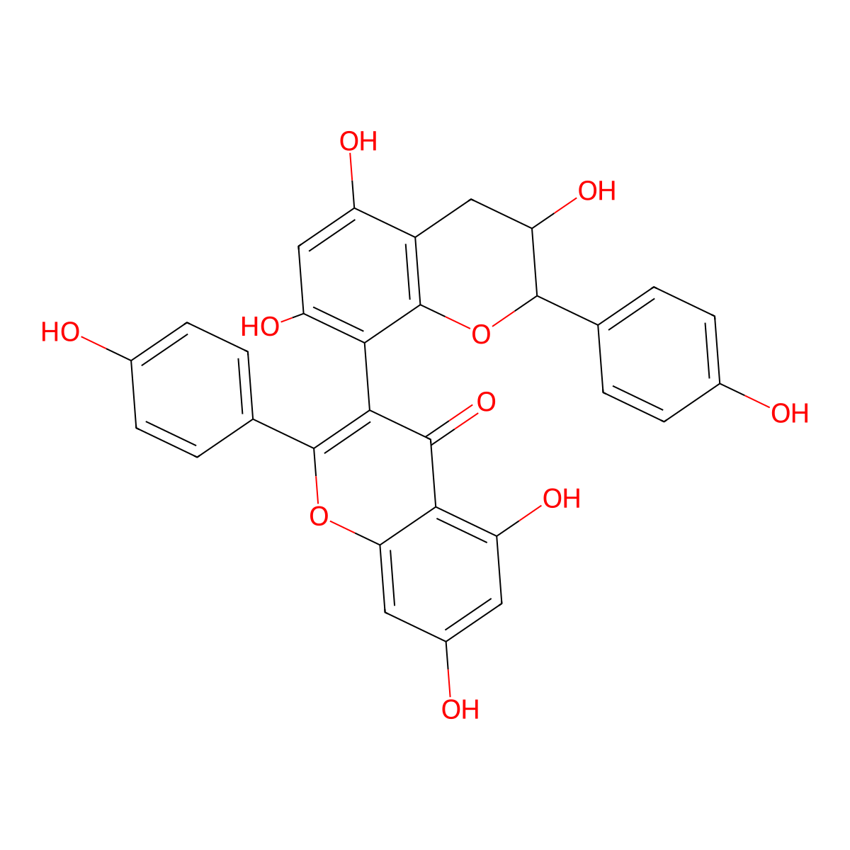 5,7-Dihydroxy-2-(4-hydroxyphenyl)-3-[3,5,7-trihydroxy-2-(4-hydroxyphenyl)chroman-8-yl]chromen-4-one molecular structure, CAS 159736-35-3