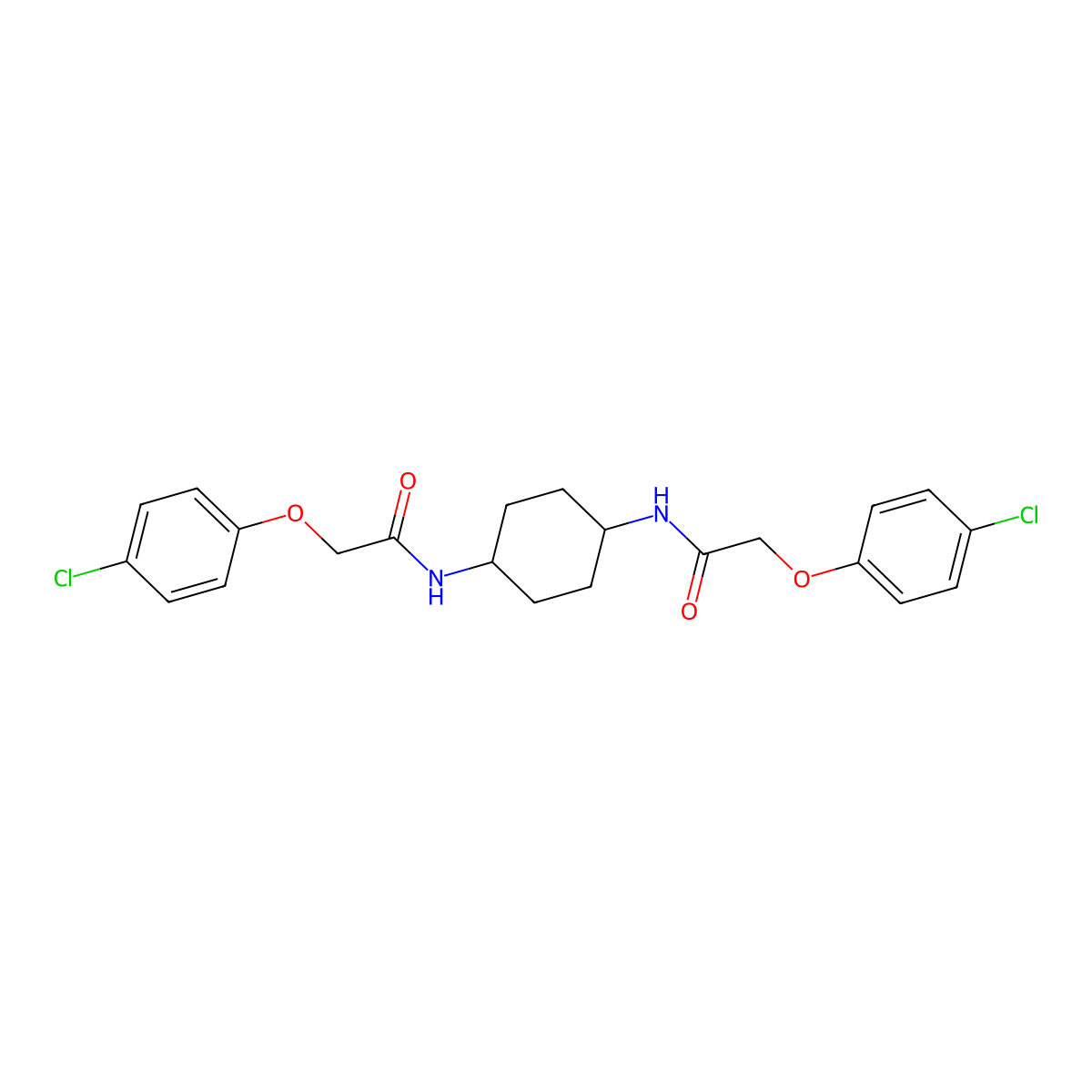 2-(4-chlorophenoxy)-N-(4-(2-(4-chlorophenoxy)acetamido)cyclohexyl)acetamide molecular structure, CAS 1597403-47-8