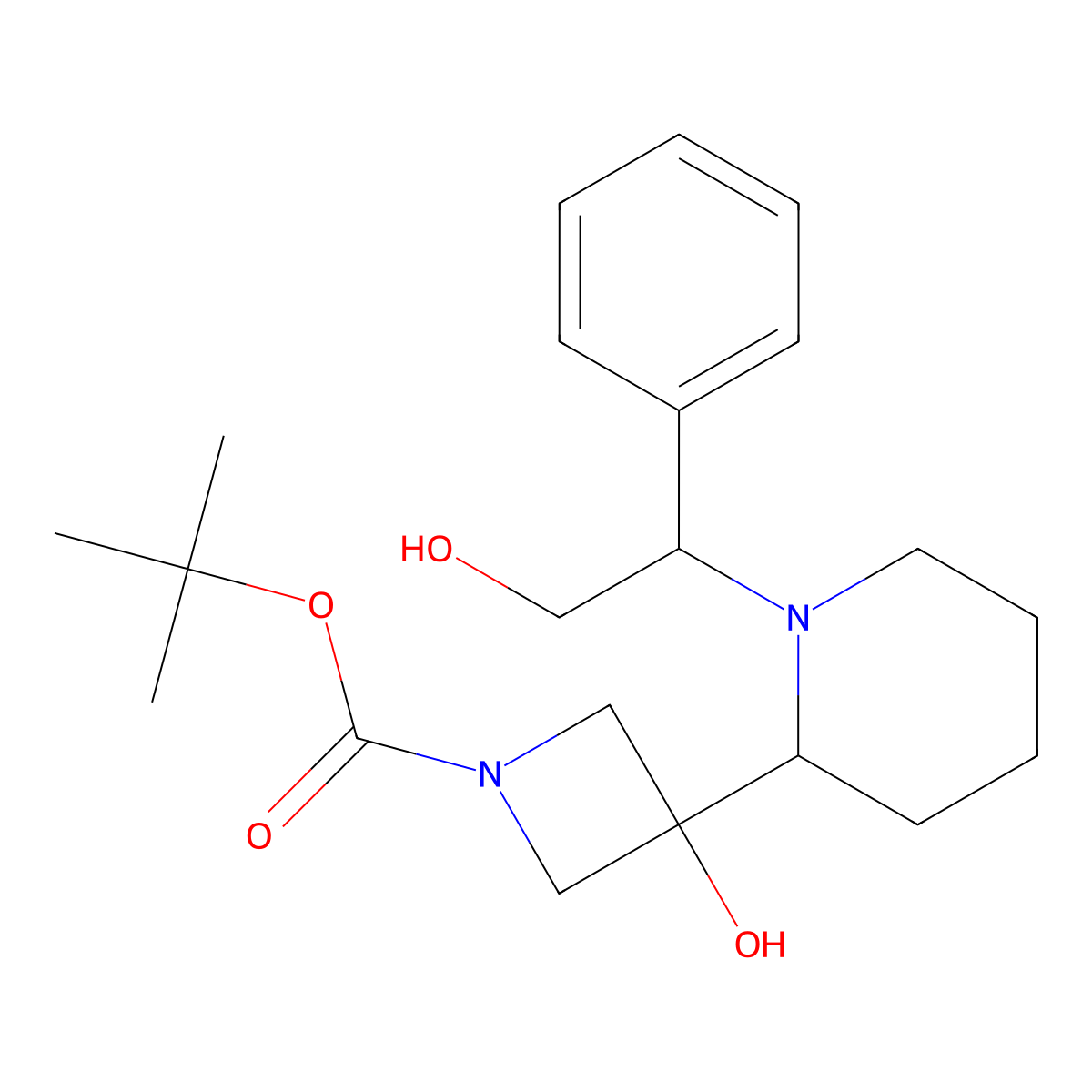 Tert-butyl 3-hydroxy-3-((S)-1-((S)-2-hydroxy-1-phenylethyl)piperidin-2-YL)azetidine-1-carboxylate molecular structure, CAS 1597407-56-1