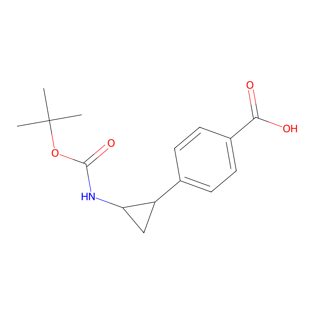 trans-4-(2-((Tert-butoxycarbonyl)amino)cyclopropyl)benzoic acid molecular structure, CAS 1597426-82-8